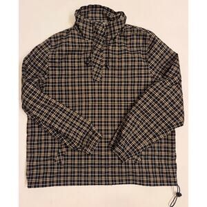 Norton Studios Plaid Pullover 1/4 Close Jacket Sz XL Black/Tan Drawstring Waist